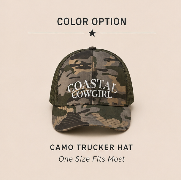 Coastal Cowgirl Hat, Camo Trucker Hat, Western Aesthetic Hat, Country Girl Hat, Boutique Embroidered Hat, Trendy Womens Hat
