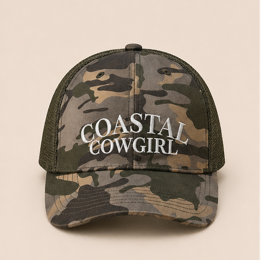Coastal Cowgirl Hat, Camo Trucker Hat, Western Aesthetic Hat, Country Girl Hat, Boutique Embroidered Hat, Trendy Womens Hat